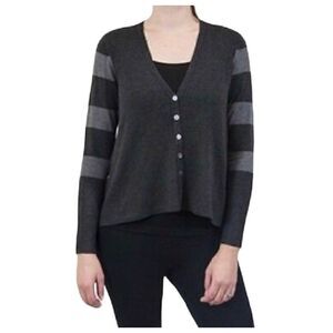 Eileen Fisher gray striped V-neck button up cardigan size S